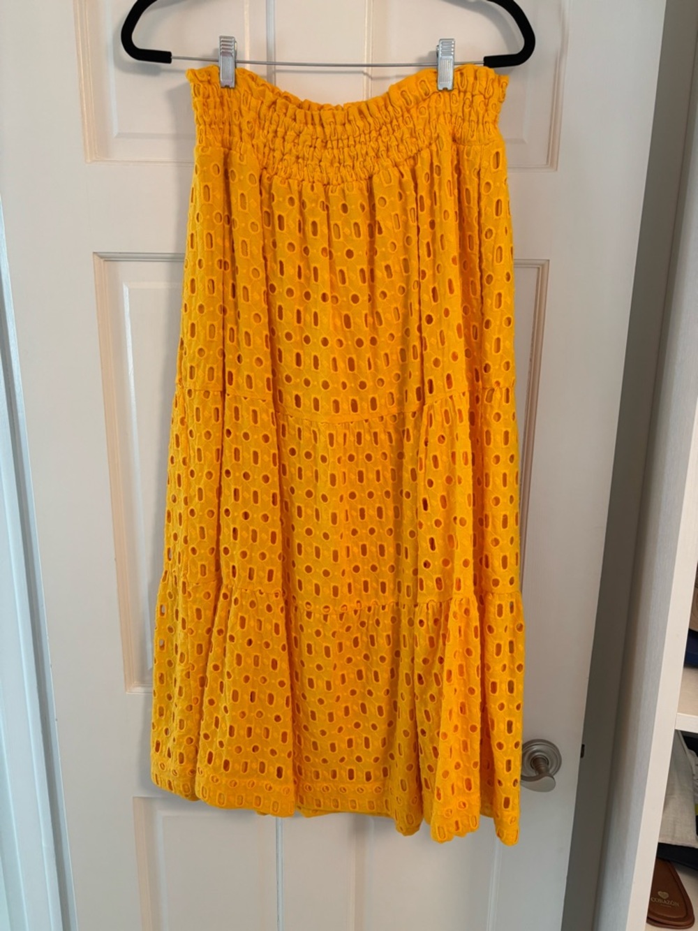 Anthropologie Bright Yellow Eyelet Tiered Skirt